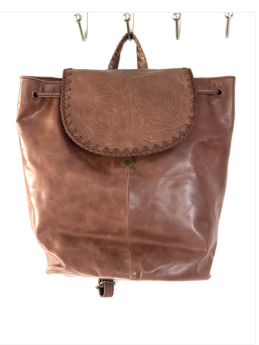 The Sak Huntley Leather Backpack 109310 Teak Leaf Brown Tooled Floral NWT
